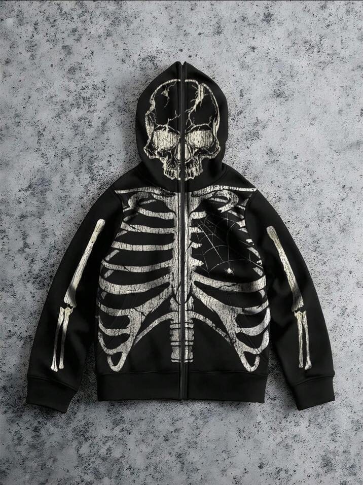 URBAN-UNCLE Skeletor ODE Men's Spooky Print Zip-Up Hoodie